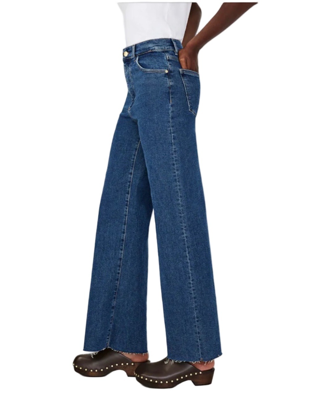DL1961 Hepburn wide leg full length high rise raw hem jeans in Keys Raw